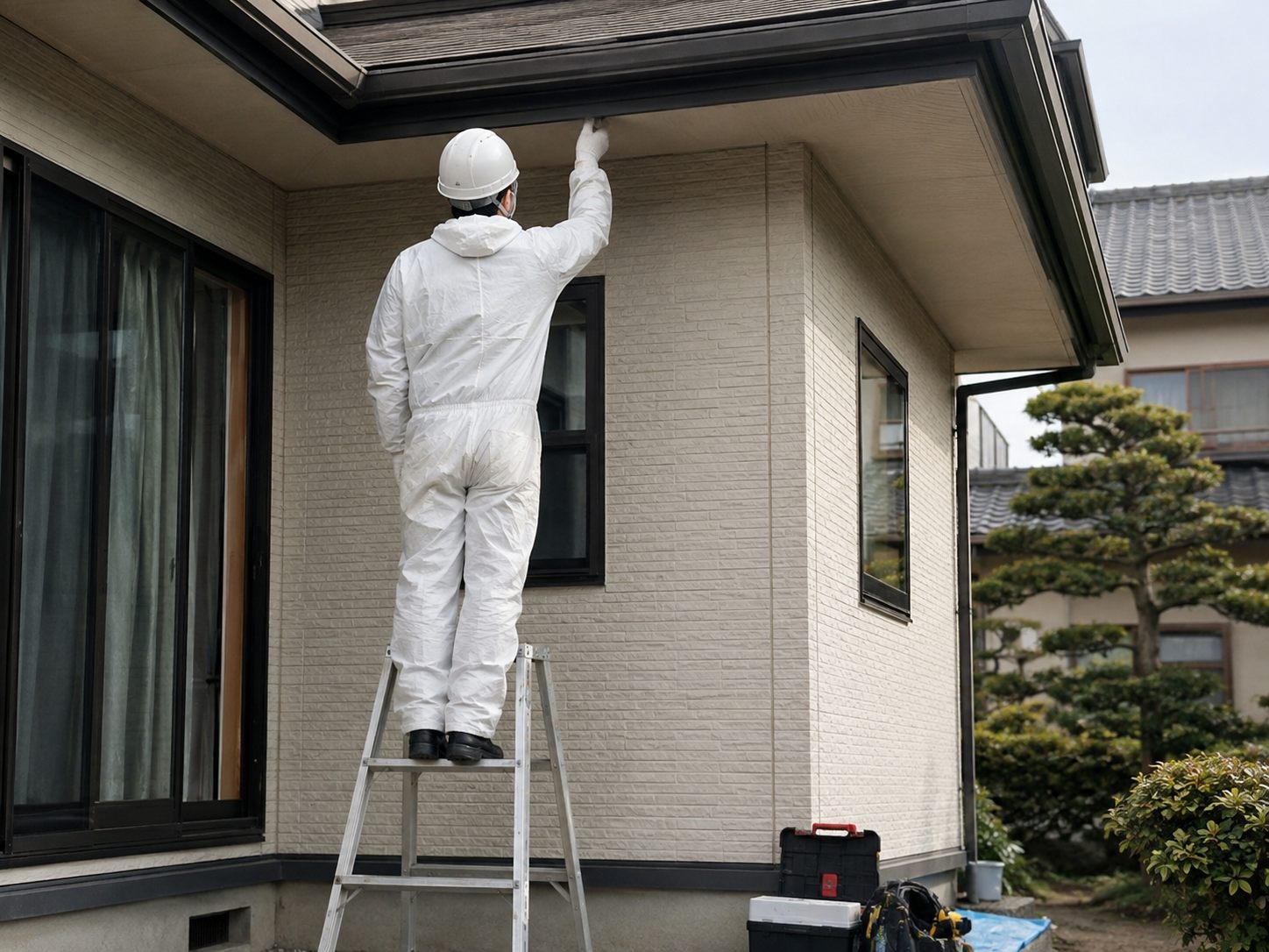 住宅の点検をする害虫駆除の作業員